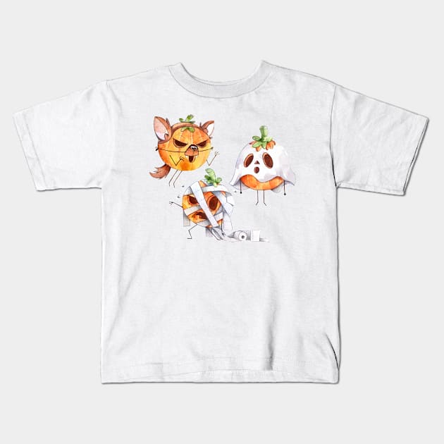 Halloween Pumpkins Costumes Kids T-Shirt by Mako Design 